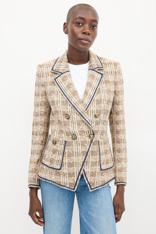 Veronica Beard Beige 
Navy Tweed Double Breasted Blazer