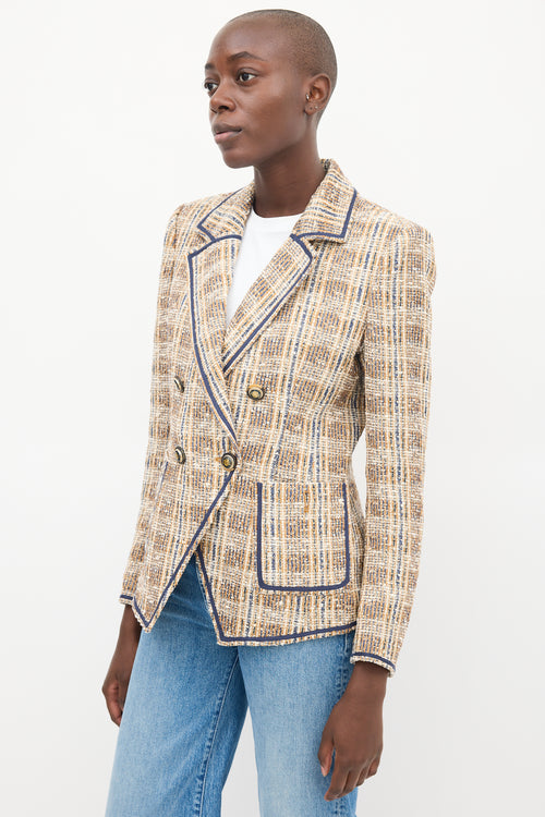 Veronica Beard Beige 
Navy Tweed Double Breasted Blazer