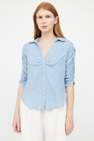 Veronica Beard Blue Chambray Half Sleeve Top