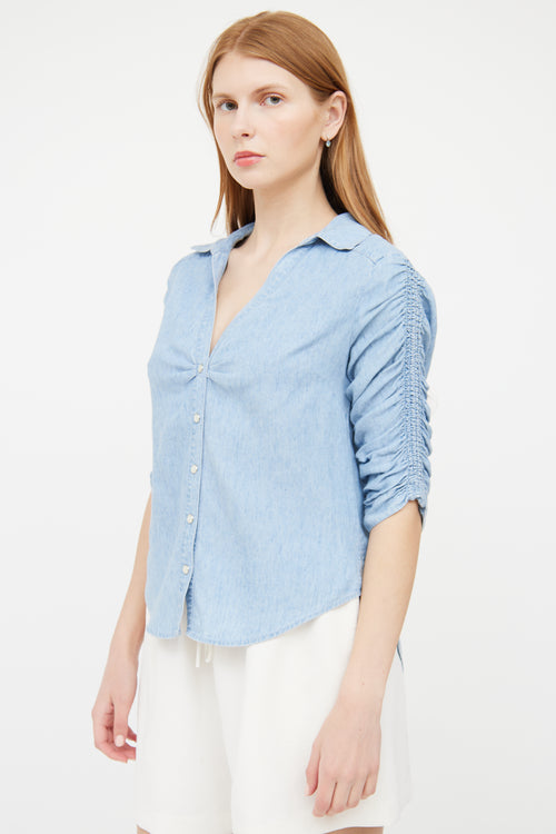 Veronica Beard Blue Chambray Half Sleeve Top