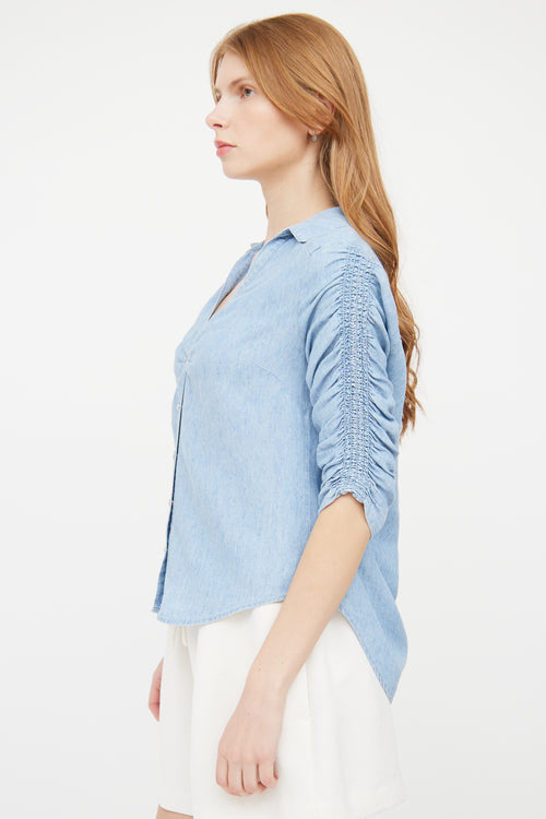 Veronica Beard Blue Chambray Half Sleeve Top