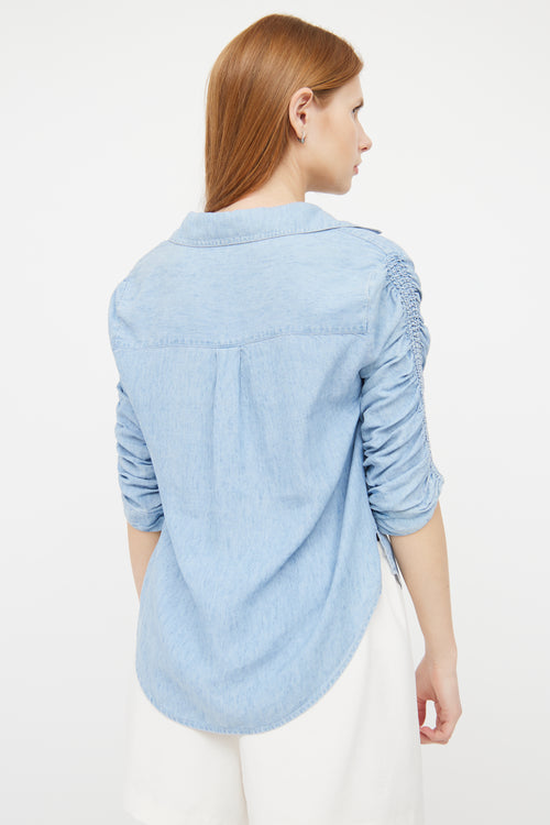 Veronica Beard Blue Chambray Half Sleeve Top