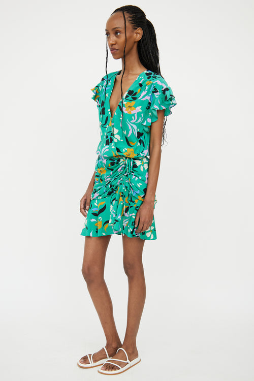 Veronica Beard Green Silk-Blend Floral Wrap Dress