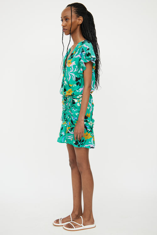 Veronica Beard Green Silk-Blend Floral Wrap Dress