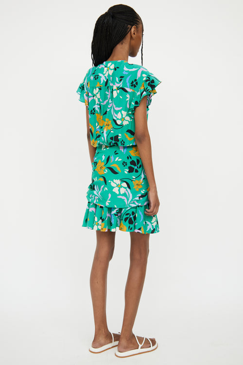 Veronica Beard Green Silk-Blend Floral Wrap Dress