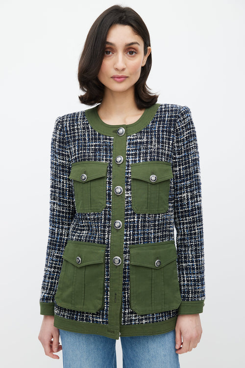 Veronica Beard Green 
Navy Tweed Jacket