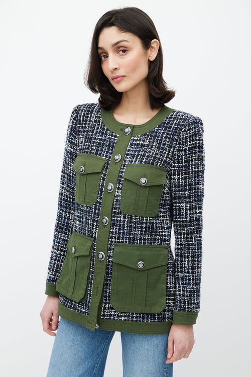 Veronica Beard Green 
Navy Tweed Jacket