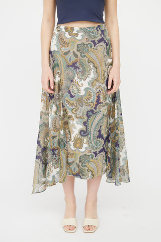 Veronica Beard Green 
Multi Paisley Print Skirt