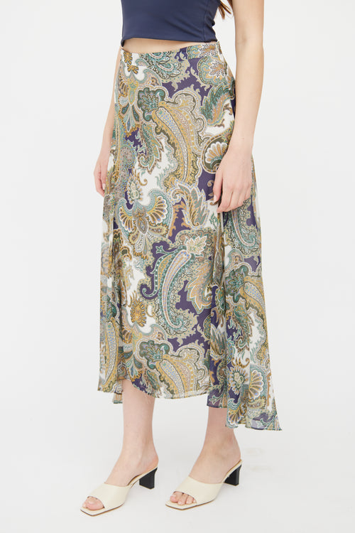 Veronica Beard Green 
Multi Paisley Print Skirt