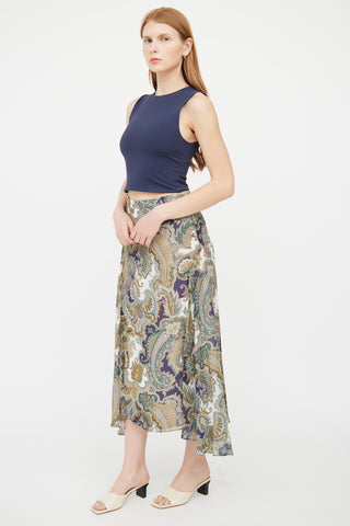 Veronica Beard Green 
Multi Paisley Print Skirt