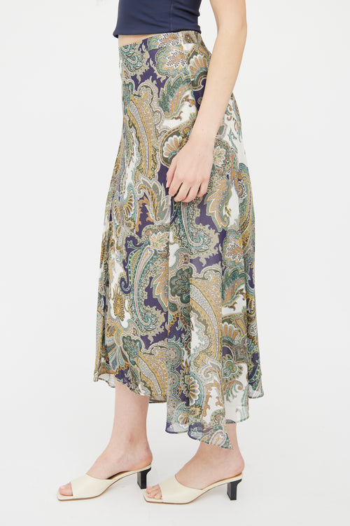 Veronica Beard Green 
Multi Paisley Print Skirt