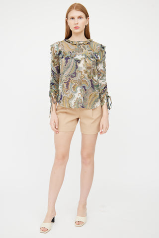 Veronica Beard Green 
Multi Sheer Paisley Print Top