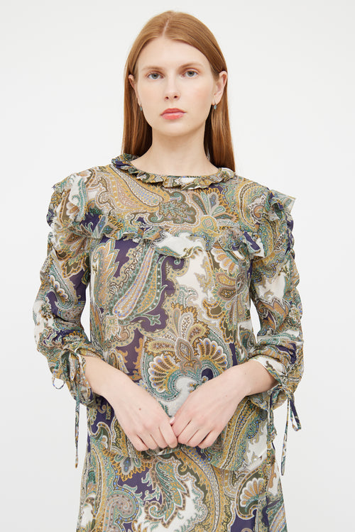 Veronica Beard Green 
Multi Sheer Paisley Print Top