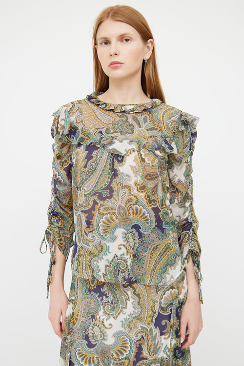 Veronica Beard Green 
Multi Sheer Paisley Print Top