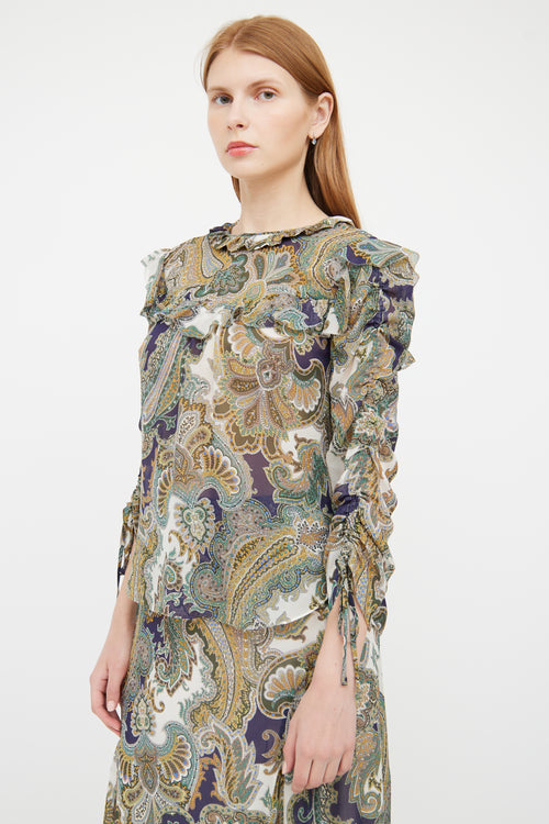 Veronica Beard Green 
Multi Sheer Paisley Print Top