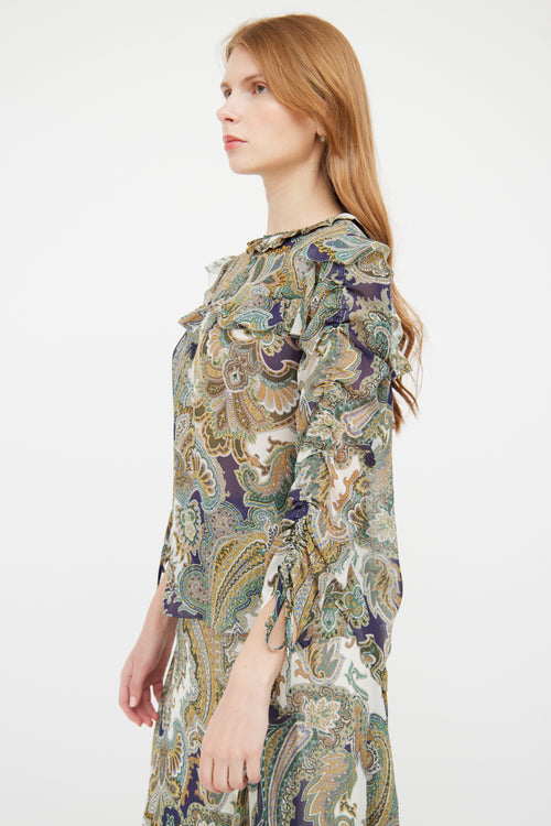 Veronica Beard Green 
Multi Sheer Paisley Print Top