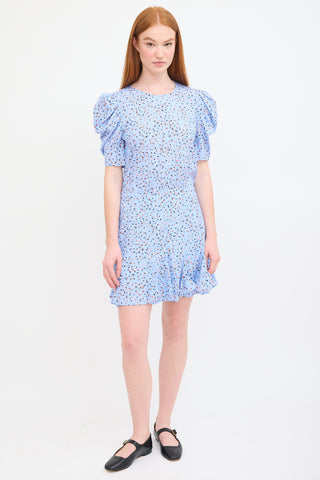 Veronica Beard Light Blue 
Multi Silk Floral Puff Sleeve Dress