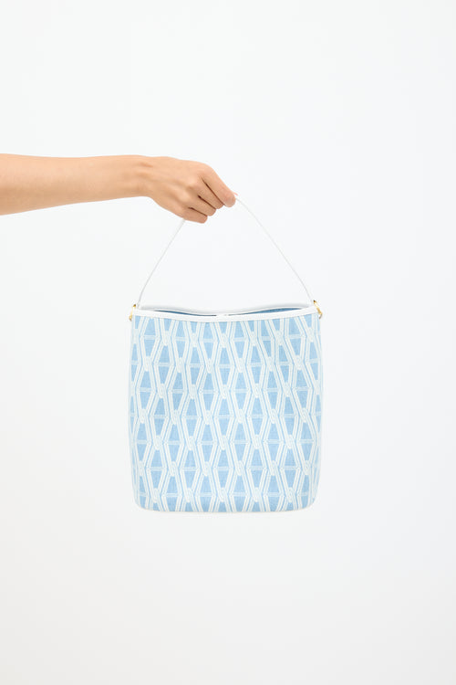 Veronica Beard Light Blue 
White Denim 
Leather V-Link Bucket Bag