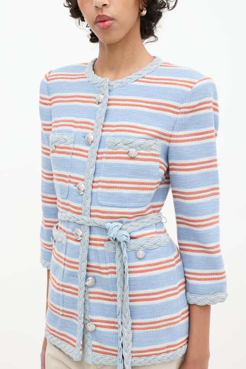 Veronica Beard Light Blue 
Multicolour Striped Ginevra Braided Trim Blazer