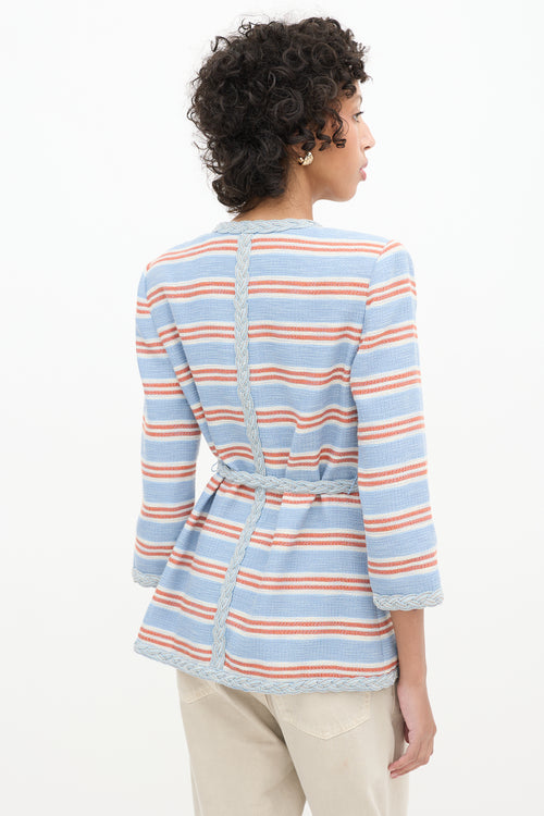 Veronica Beard Light Blue 
Multicolour Striped Ginevra Braided Trim Blazer