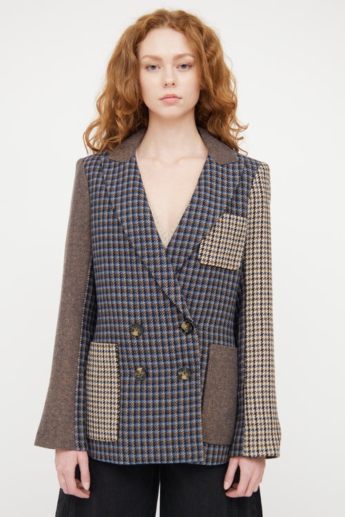 Veronica Beard Blue 
Multicolour Houndstooth Blazer