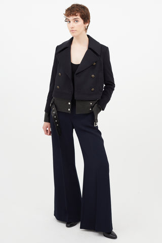 Veronica Beard Navy 
Black Wool Leather Jacket