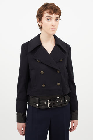 Veronica Beard Navy 
Black Wool Leather Jacket