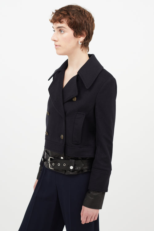 Veronica Beard Navy 
Black Wool Leather Jacket