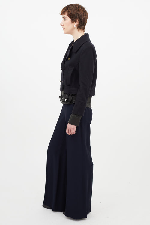 Veronica Beard Navy 
Black Wool Leather Jacket