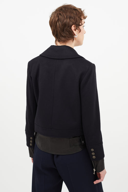 Veronica Beard Navy 
Black Wool Leather Jacket