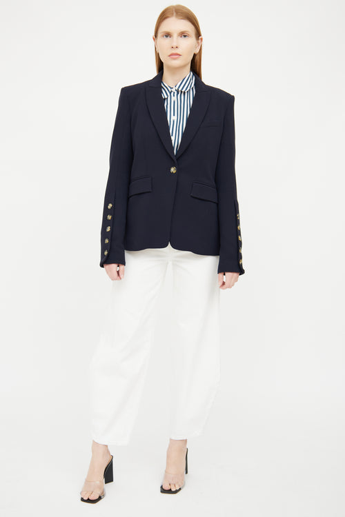 Veronica Beard Navy Button Front Blazer