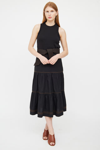 Veronica Beard Black Sleeveless Belted Maxi Dress