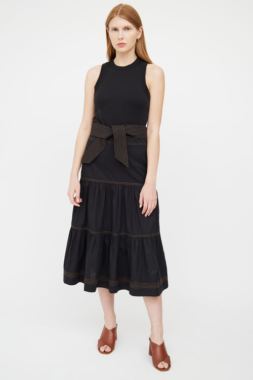 Veronica Beard Black Sleeveless Belted Maxi Dress