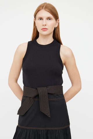 Veronica Beard Black Sleeveless Belted Maxi Dress