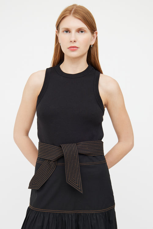 Veronica Beard Black Sleeveless Belted Maxi Dress