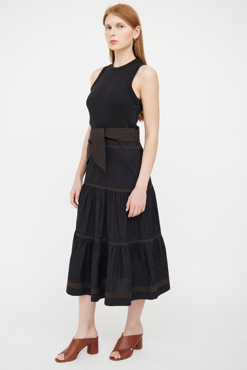 Veronica Beard Black Sleeveless Belted Maxi Dress