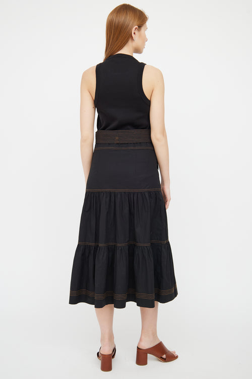 Veronica Beard Black Sleeveless Belted Maxi Dress