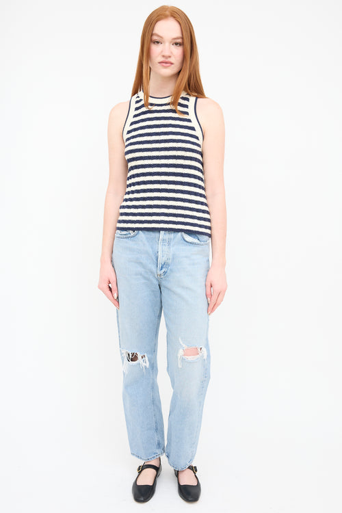 Veronica Beard Navy Striped Knit Jerrel Tank