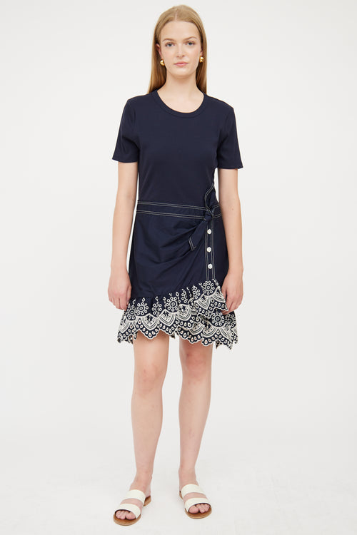 Veronica Beard Navy 
White Detail Eyelet Dress