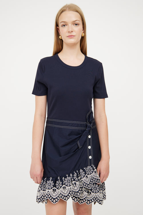 Veronica Beard Navy 
White Detail Eyelet Dress