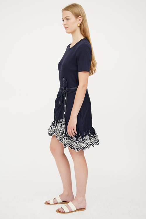 Veronica Beard Navy 
White Detail Eyelet Dress