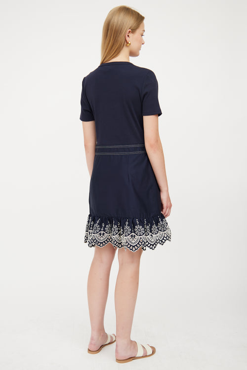 Veronica Beard Navy 
White Detail Eyelet Dress