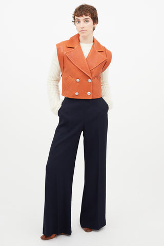 Veronica Beard Orange Leather Double Breasted Vest