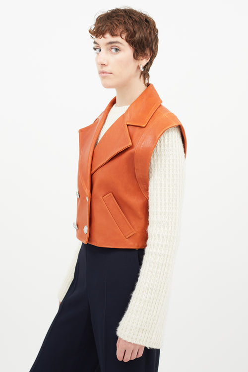 Veronica Beard Orange Leather Double Breasted Vest