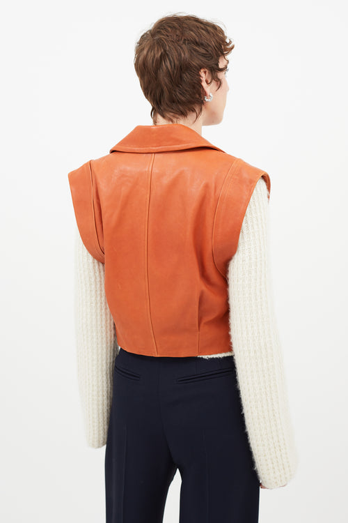 Veronica Beard Orange Leather Double Breasted Vest