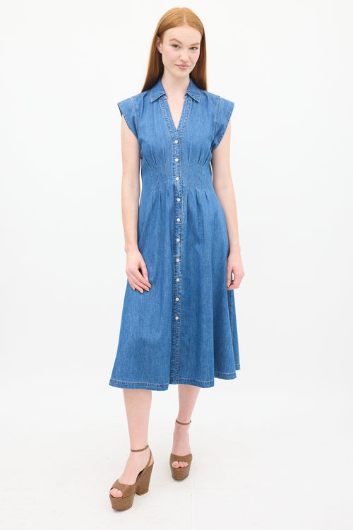 Veronica Beard Raw Denim Chambray Ruben Midi Shirt Dress