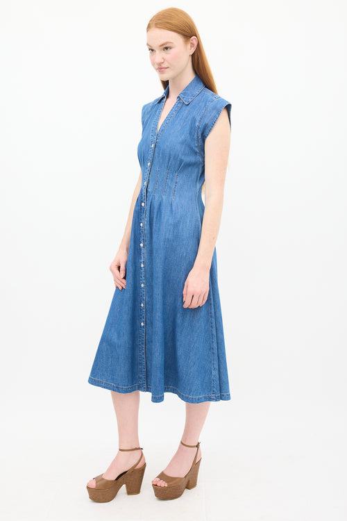 Veronica Beard Raw Denim Chambray Ruben Midi Shirt Dress