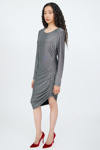 Veronica Beard Silver Ruched Long Sleeve Dress