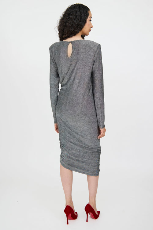 Veronica Beard Silver Ruched Long Sleeve Dress