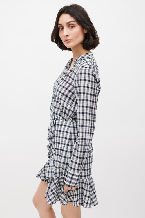 Veronica Beard White 
Black Check Ruffled Dress